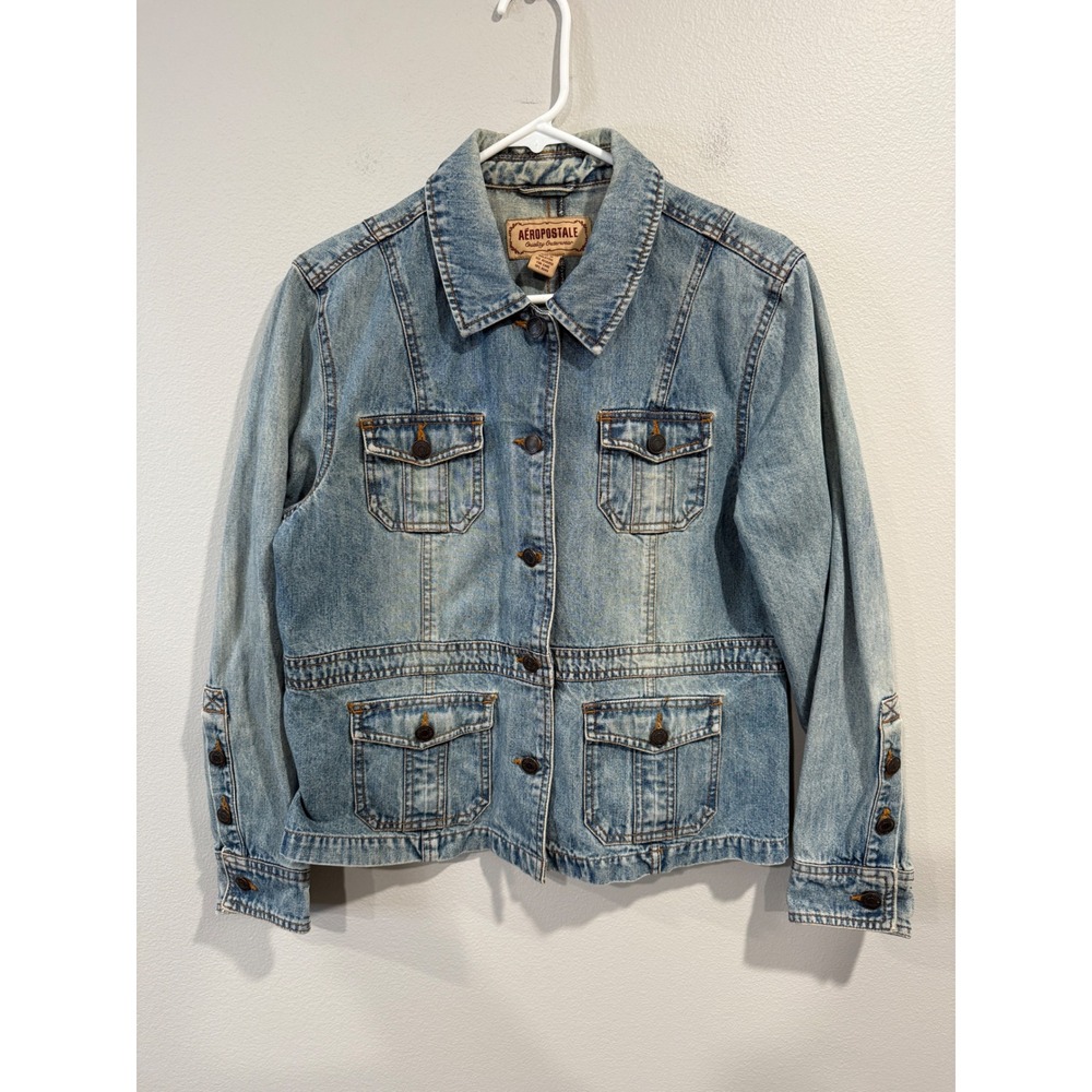 Aeropostale Womens Denim‎ Jacket Light Wash Button Front Pockets Size L